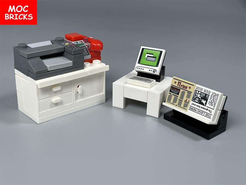MOC Bausteine Computer Drucker Festnetztelefon Büro Set Zusammengebaut Pädagogisches Bausteine Spielzeug Kinder Geschenke