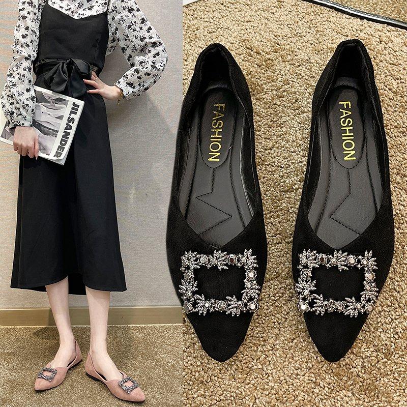 Flat Single Shoes Women's   Loafers Ladies Comfortable Luxury Rhinestone Brand Shoes Black Woman Autumn Summer