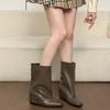 Knight boots inner height increase fashion boots outer wear square head solid color folds autumn and winter slope heel women's retro new models