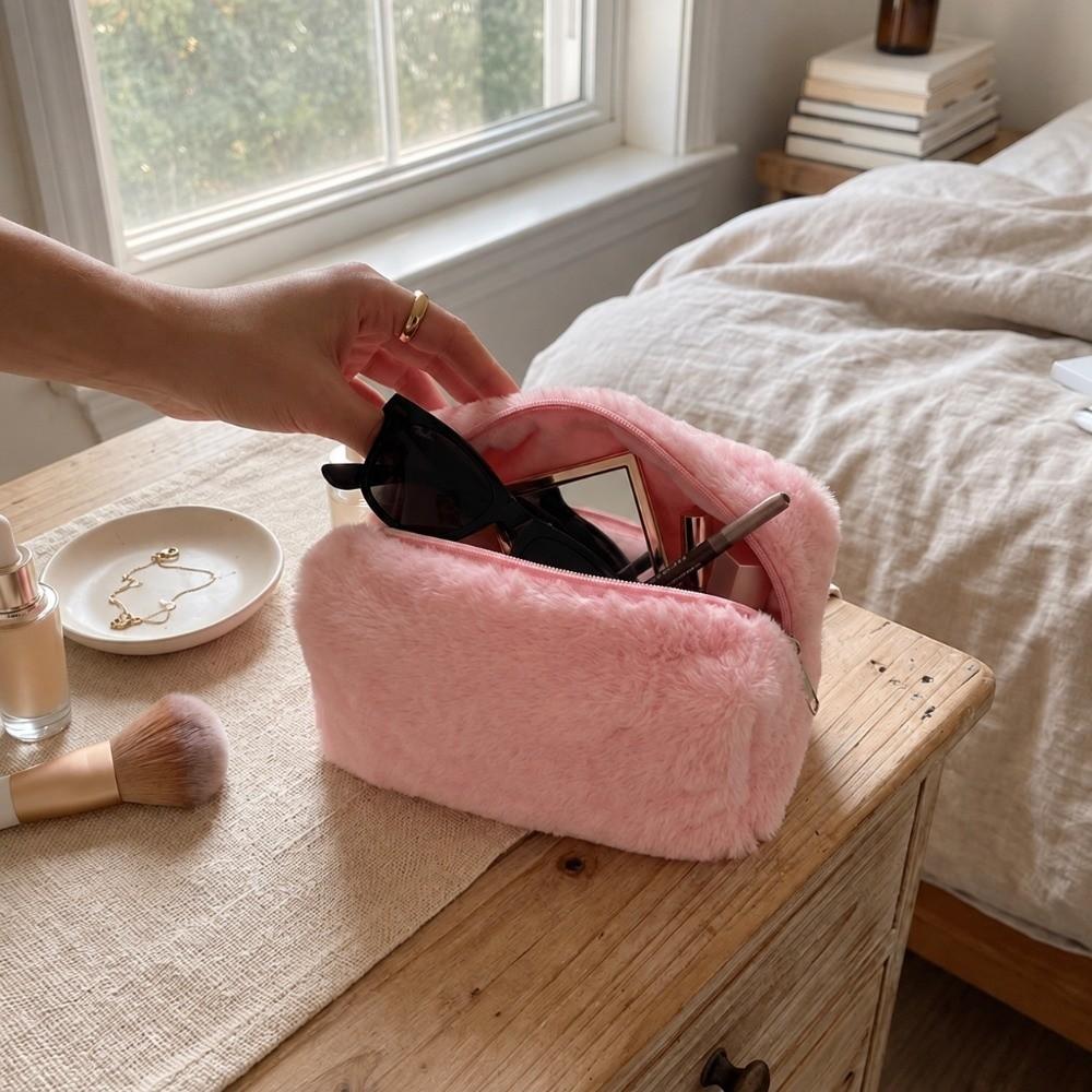 Multi Candy Colors Plush Pencil Case Plush Fabric Portable Plush Hand Pouch Lady Daily Carry