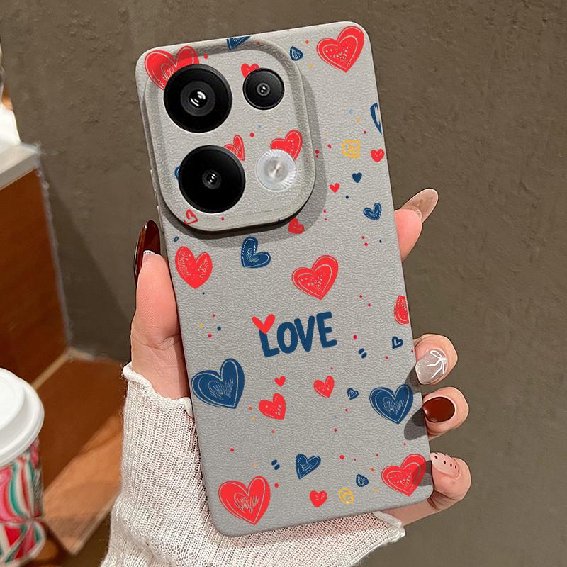 Weiche Silikonhülle mit Liebesherz-Muster für Xiaomi 13t Poco X6 M6 Pro Redmi Note 14 13 12 11 10 Pro Stoßfeste Ledertextur Einfarbige schlanke Hülle