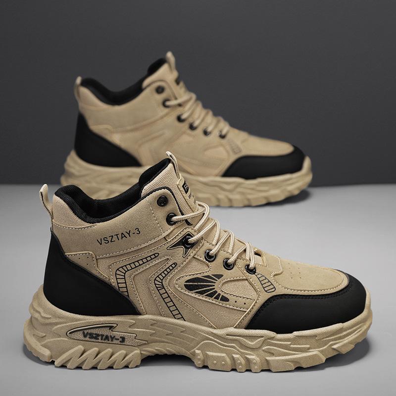 High-top autumn new outdoor mountaineering sneakers leather waterproof black locomotive Martin boots