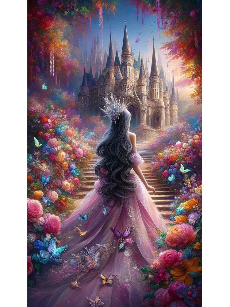 DIY 5D Diamond Embroidery Long Color Dress Princess Back Painting Mosaic Jewelry Cross Embroidery Palace Castle Home Decoration
