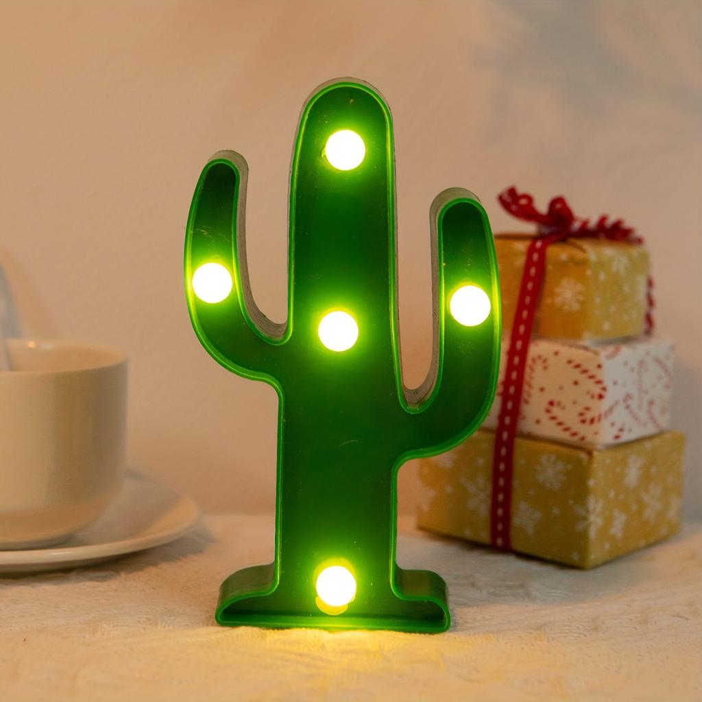[1pc Mini Cactus LED Night Light]Tropical Style Mini Cactus LED Night Light, Plastic Tabletop Decorative Lamp,Battery Operated (No Batteries Included)
