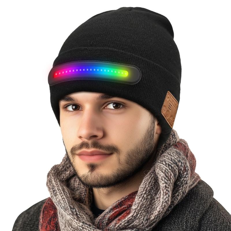 Unisex Musical Hat for Teens Girls Boys Flashlight Cap Knitted Winter Hat with Lights Sports Costume Props Skull Cap