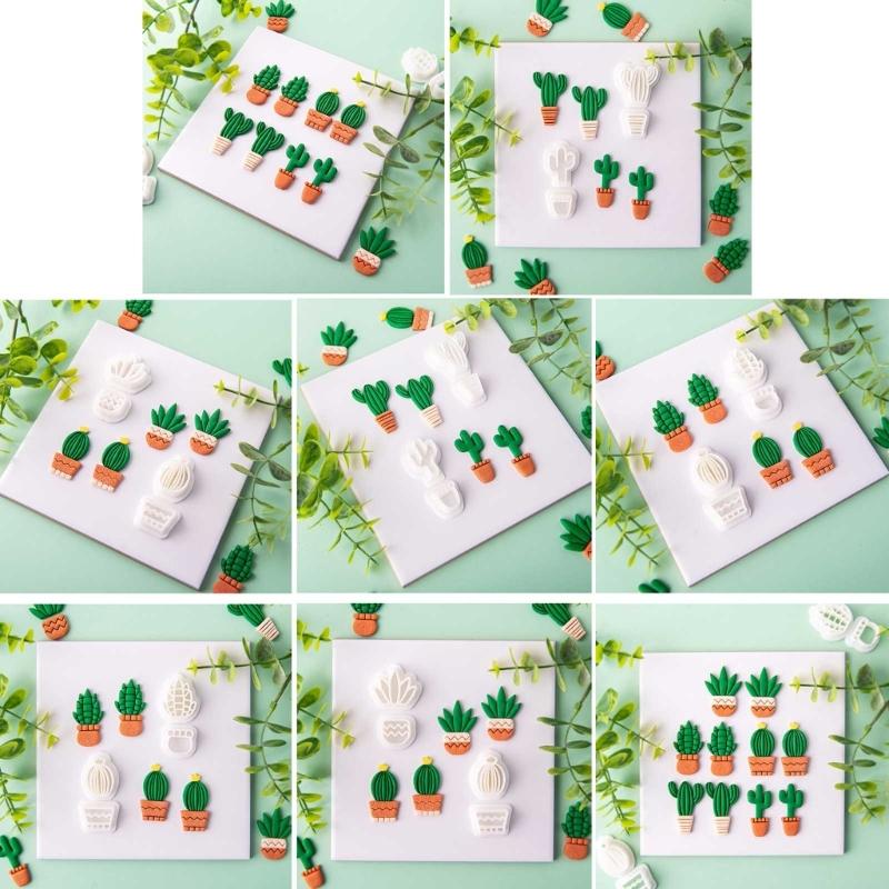 Cacti Shaped Soft Pottery Clay Cutters Earrings Jewelry Pendant Making Moulds Plant Ornaments Pendant Cutting Molds