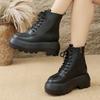 Women Autumn Winter Thick Sole Ankle Boots Fashion Black Chunky Platform Combat Boots Woman Non Slip Zip PU Leather Botas Mujer