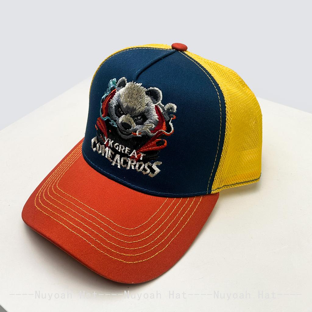 And Women Color Contrast Hip-Hop Embroidered Panda Letter Prints Baseball Caps Sun Protection Personalized Air Permeable Trucker Caps All-Match