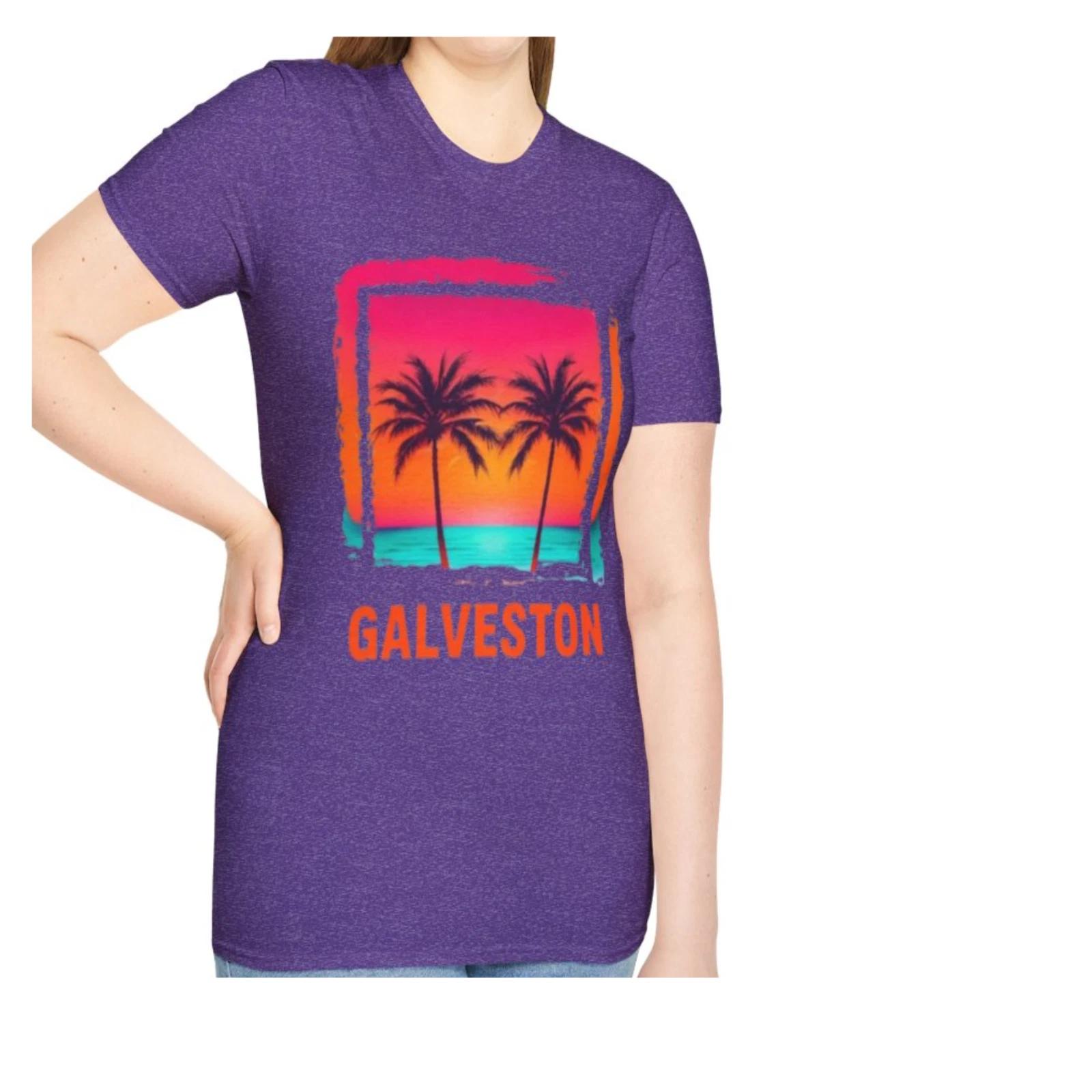 Galveston Texas Palm Tree T-Shirt Summer Vibes Tee Beachwear Vacation Apparel S