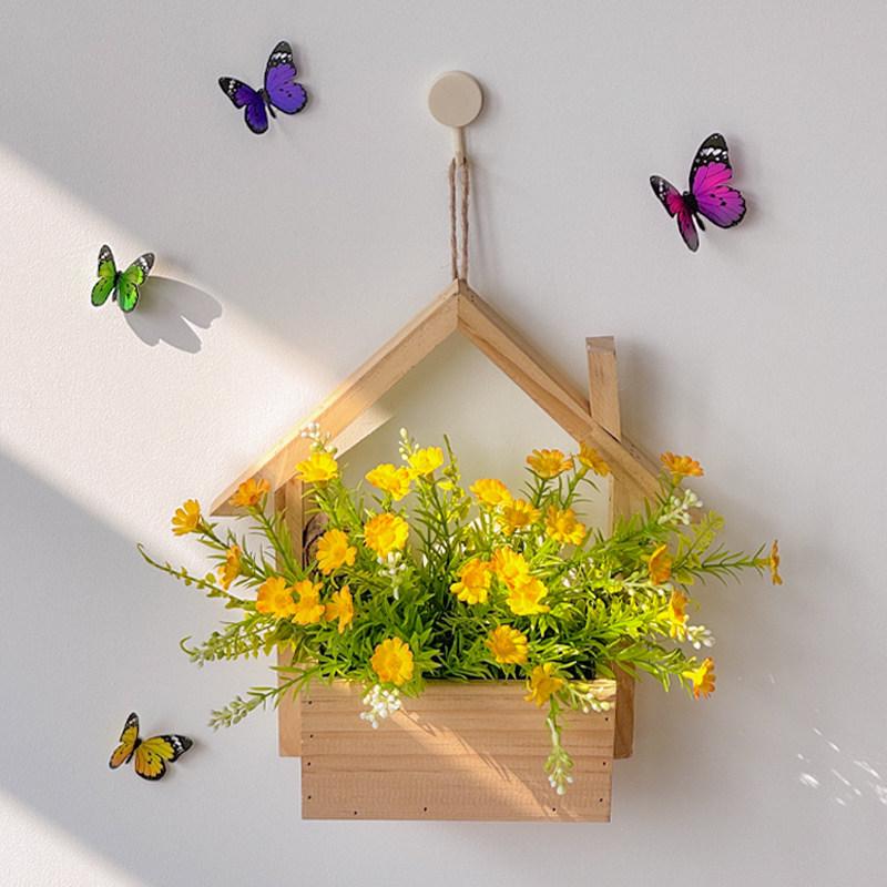 Wall Hanging Artificial Flower Pot for Living Room TV Background with Greenery Planter.