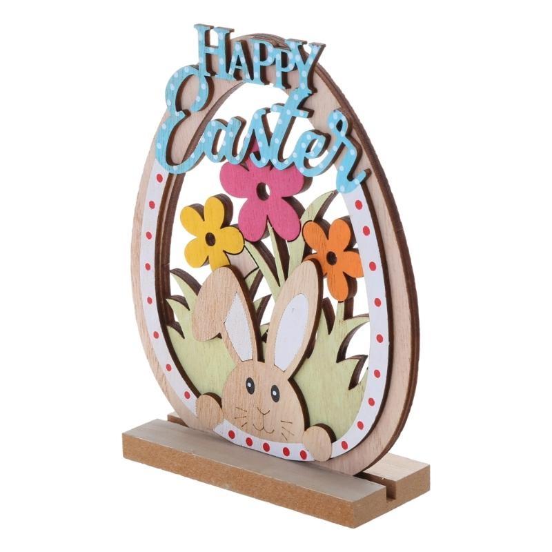 92MF Easter Wooden Ornament 2025 Painted Flower Rabbit Happy Easter Party Decoration
