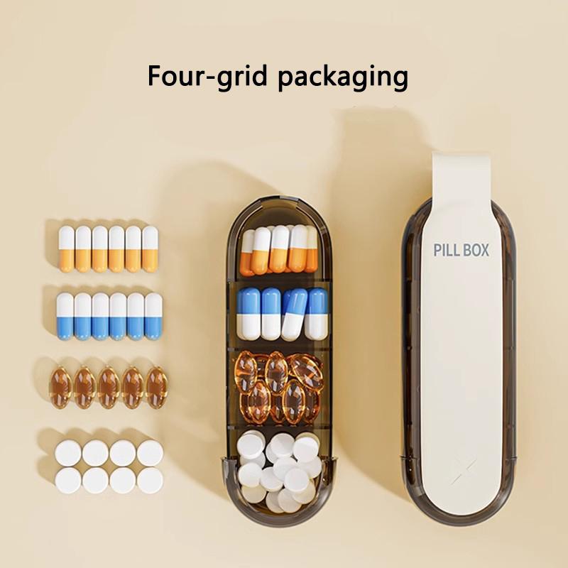 2 in 1 Portable Pill Storage Box 4 LayersEasy Pill Extractor Dustproof Container Storage Tablets Vitamins Small Medicine Box