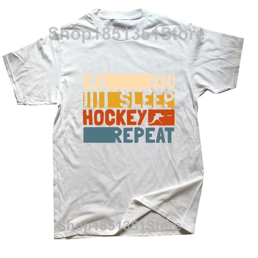 Eat Sleep Hockey Repeat Adult Vintage Tee Tops Round Neck Fashion Tshirt Clothing Casual Basic Ice Hockey Retro T-shirts
