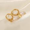 18k Natural Freshwater Pearl Star Pendant Hoop Earrings - Women's Fashion, Versatile, Gold-Plated Stainless Steel.