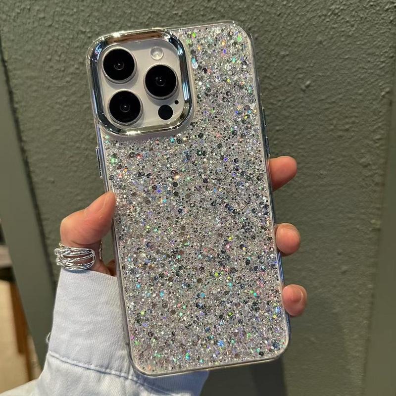 

Luxury Bling Shiny Sequin Phone Case For iPhone 16 15 14 13 12 11 Pro Max Plus Glitter Silicone Shockproof Back Cover For iPhone 15 Plus&Silicon