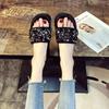 Fashion Luxury Rhinestone Slippers Woman Muffins Shoes Height Increased Slides Flats Platform Sandals Open Toe Babouche Ladies Flipflops