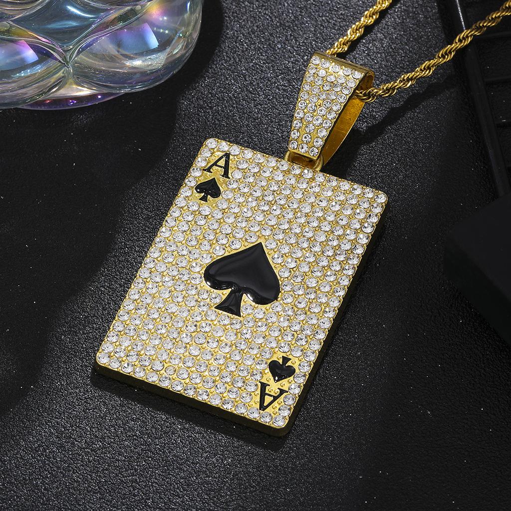New Hip-hop Personality Diamond-encrusted Playing Card Pendant Necklace Pendant Street Rap Punk Cuban Chain