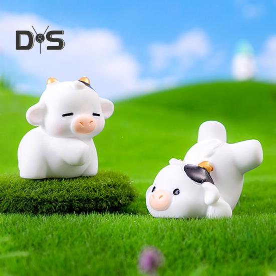 6Pcs Mini Dairy Cow Figurine Resin Tiny Cattle Ornament Miniature Animal Statue Toy Fairy Garden Microlandscape Desktop Decoration