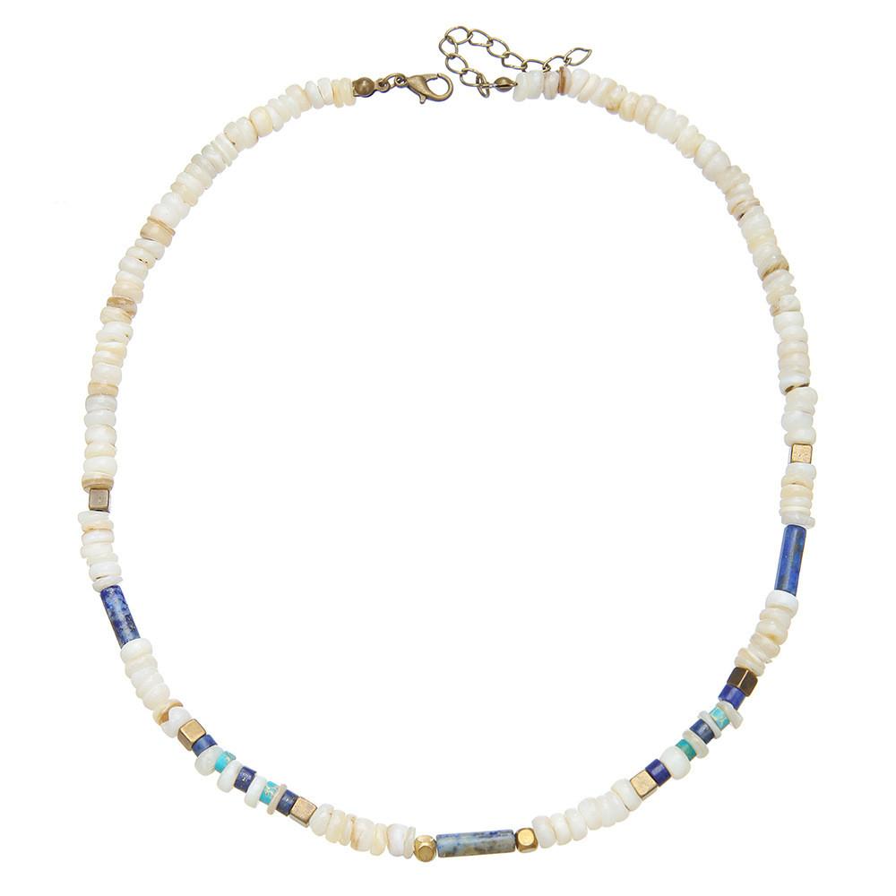 Summer Mens Geometric Shell Bead Necklace With Stainless Steel Chain For Casual Wear