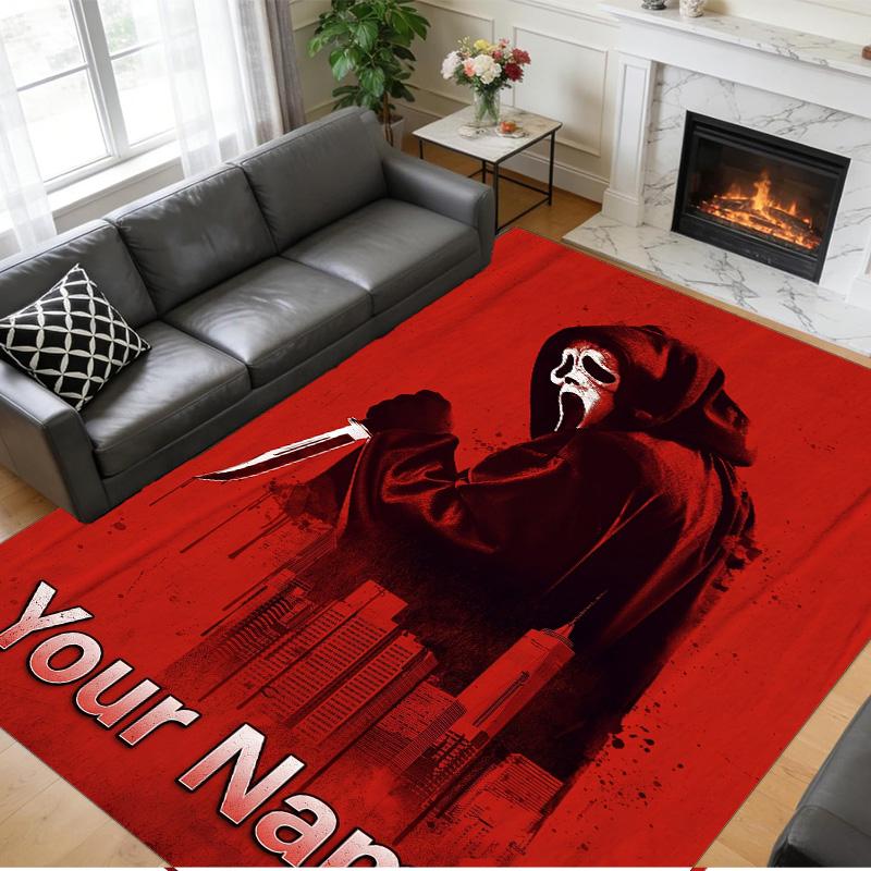 Crystal Velvet Rug Custom Name Text, Soft Non Slip Floor Mat Home DecorScream Ghostface