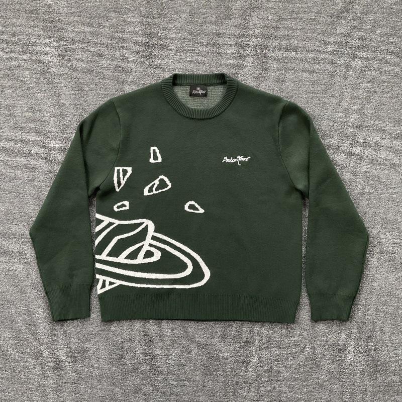 Sternen-Jacquard-Strickpullover - Unisex Amerikanischer Streetstyle Medium grün