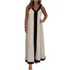 Women's Fashionable V Neck Casual Loose Contrasting Collar Sleeveless Dress