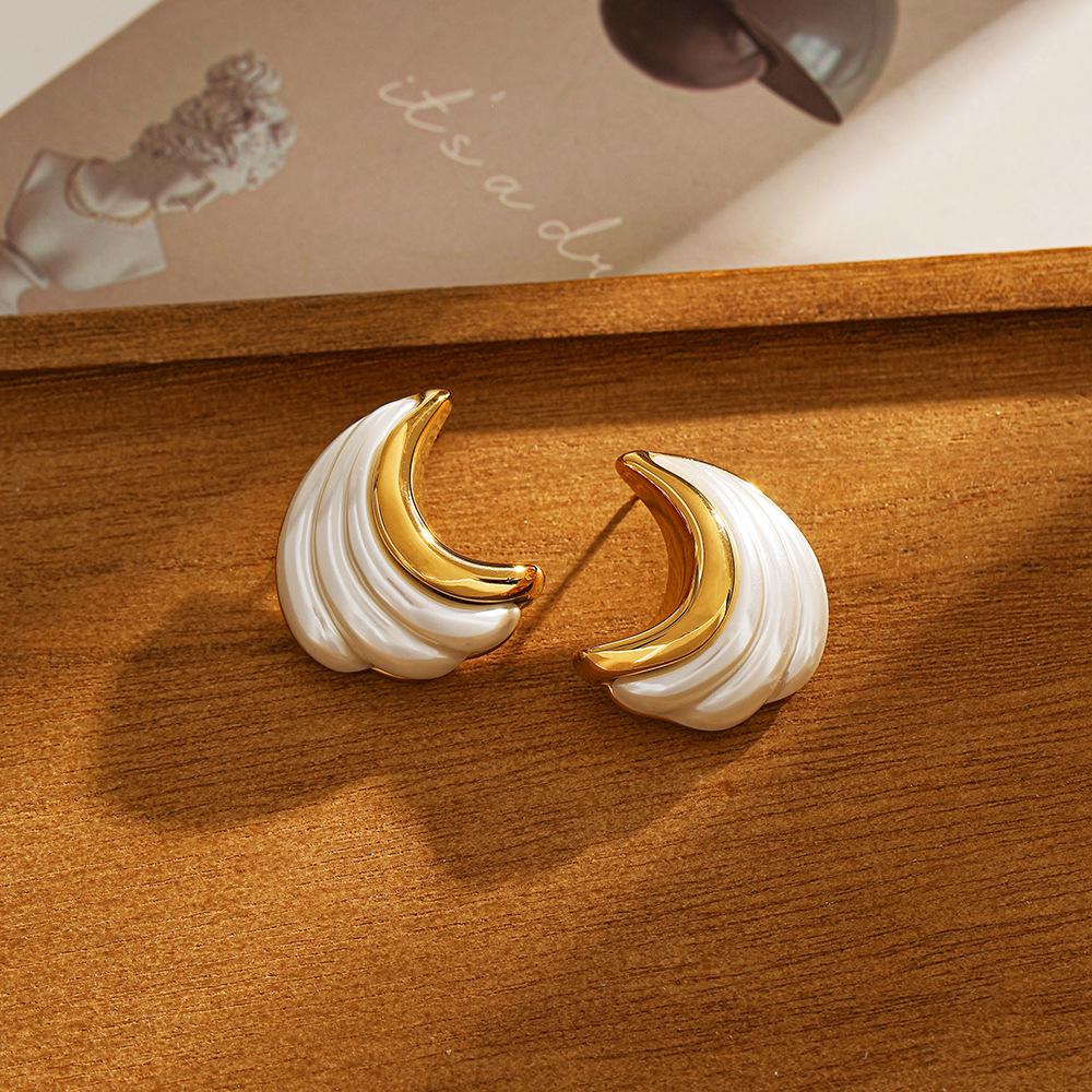 18K Gold Plated Stainless Titanium Steel Irregular Stud Earrings, Retro Style, Waterproof Jewelry for Women
