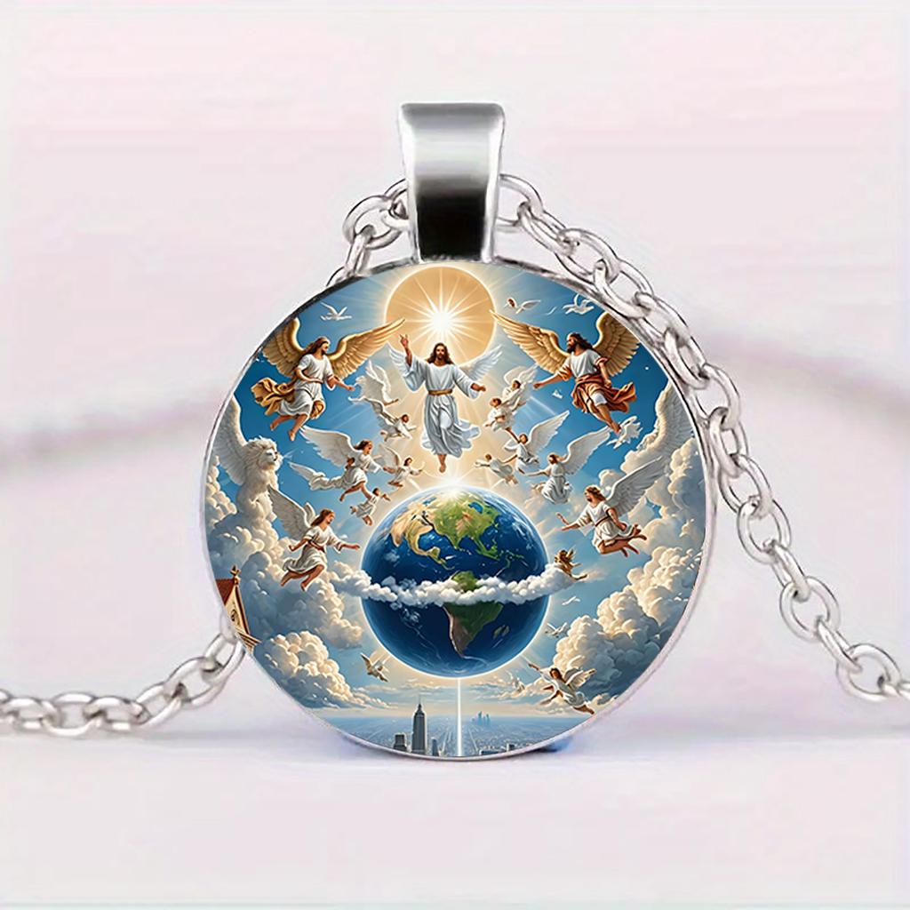 A retro style Jesus Ascension Pendant Necklace Time Gem Pendant Faith Guardian Retro Chain Suitable for men and women to wear daily