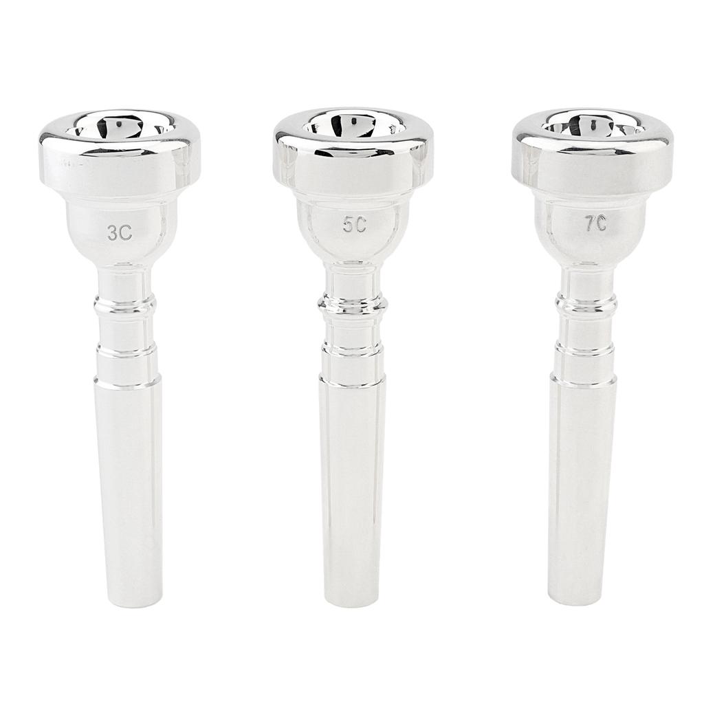 Silver Plated Brass 3pcs Trumpet Mouthpiece Set 3C 5C 7C Includes Brush Cloth EVA Case Professional Beginner Bach Conn King