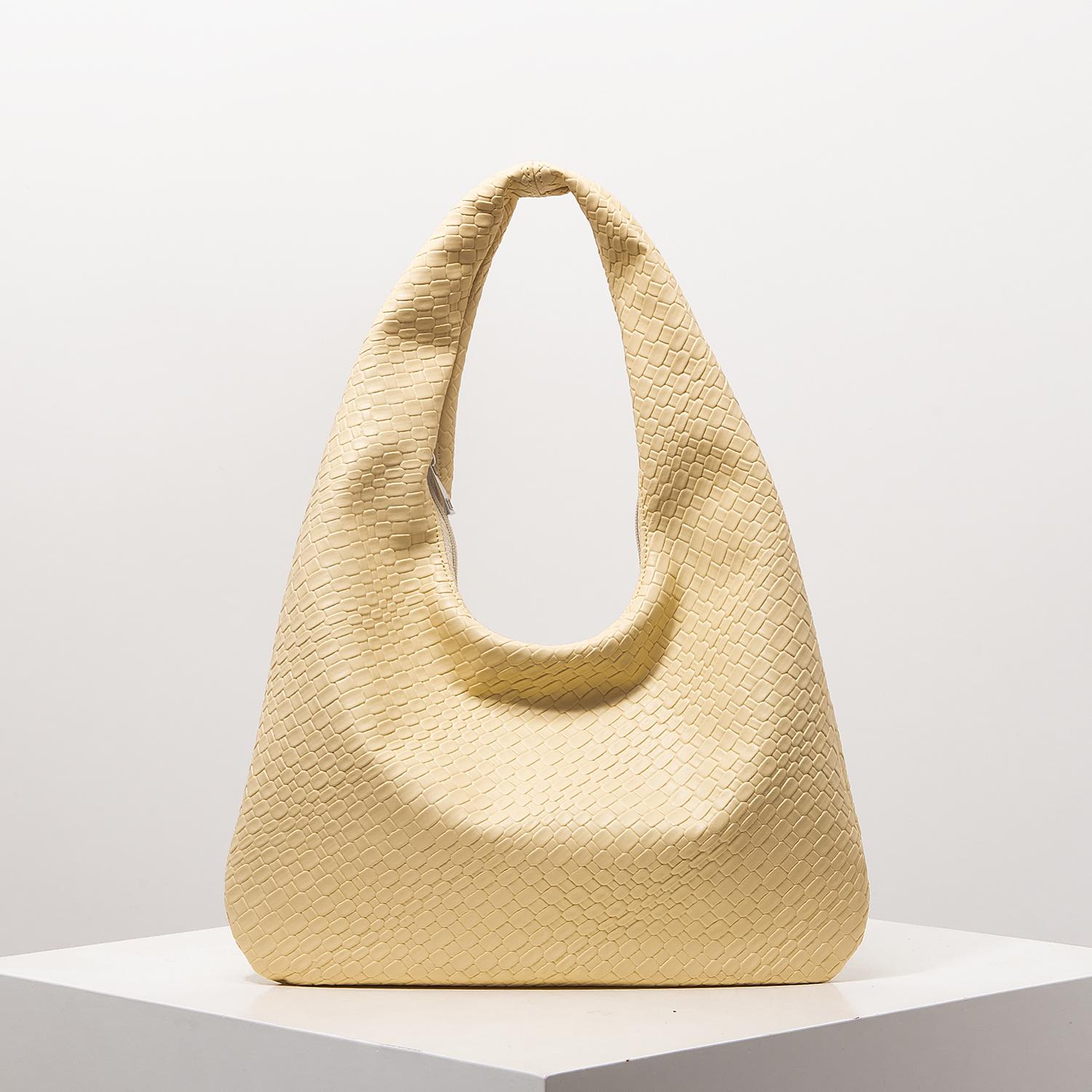 

Vintage Faux Woven Leather Shoulder Bag, Women s Handbag, Large Capacity Tote Bag, Crescent Bag, Zippered Underarm Bag, Daily Commuter Bag