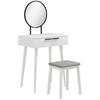 Modern Dressing Table with Round Mirror and Stool, Makeup Vanity Table with 2 Drawers for Bedroom, Living Room, 60 x 40 x 123 cm, White