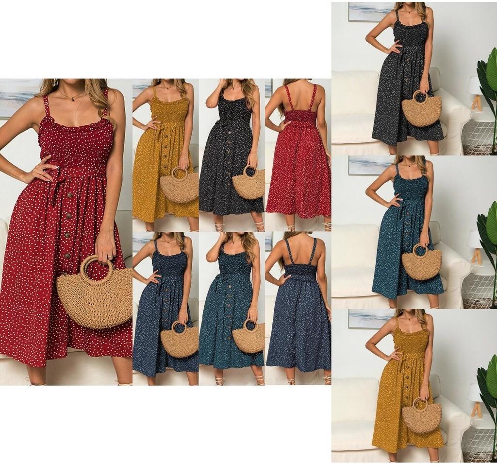 Polka Dot Print Princess Dress With Ruffle Trim Spaghetti Straps