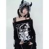 VAYLA Y2K Woman Clothing arcane stitch T-shirts Goth Punk Off Shoulder Long Sleeve Casual Vintage Sexy Streetwear Skulls tops