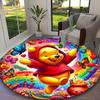 1pc Office Printed Round Carpet, Pooh Bear Rainbow Floral Rug, Home Sofa Chair Mat For Christmas and Halloween Décor