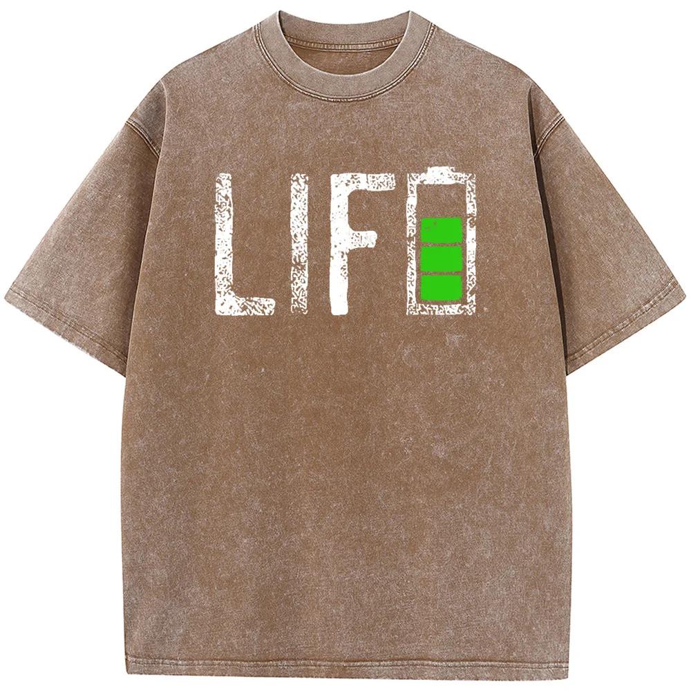 Men Casual Cotton Short Sleeve T-shirts Battery Life Letter Men's T-Shirt Men Women Casual Fashion Oversized T-shirt
