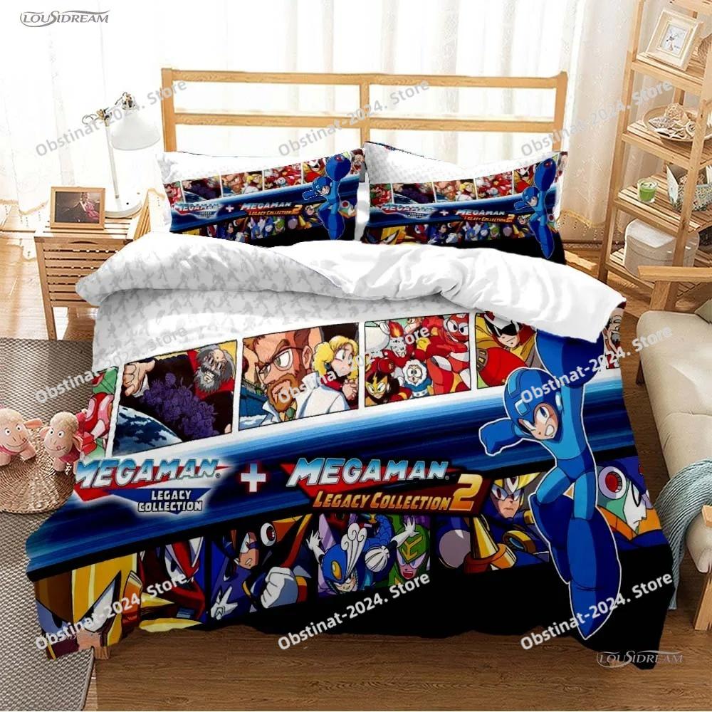 Rockman Megaman Game All Season Bedding Set Printed Bed Set Duvet Cover Sheet Pillowcase Soft Quilt Cover Full Queen King Size