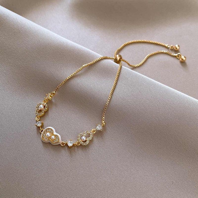 K Genuine Gold Electroplated Zircon Pearl Gourd Bracelet New Chinese Elegant Temperament Bracelet Light Luxury High-End Jewelry