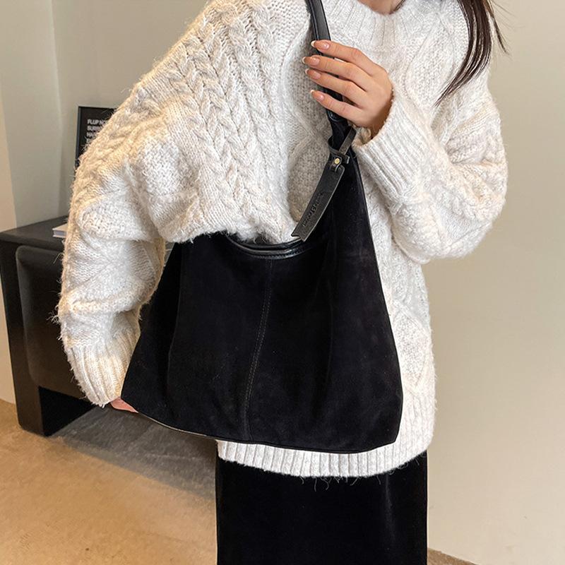 Autumn And Winter Retro Bag Women'S Maillard Style Suede Face Tote Bag Large Capacity Commuter Leisure Single