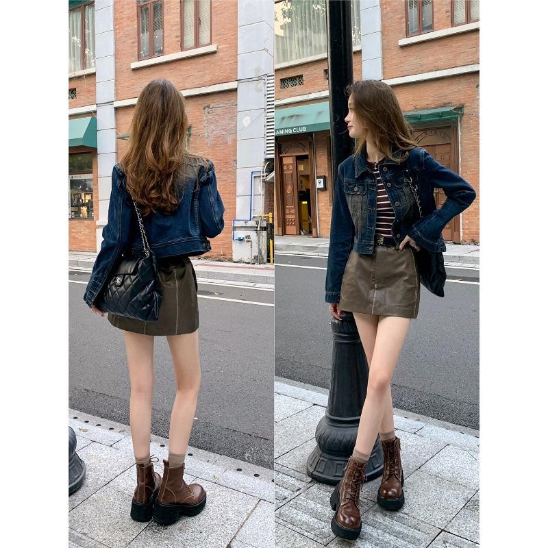 Cowhide Version of The Same Retro Washed Horse Leather Lace-up Thick Heel Locomotive Boots Outdoor Short Boots Women's Martin Boots