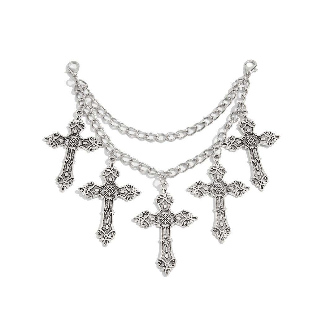 Punk Style Metal Cross Pendant Anklet, Dark Lolita Double Chain Shoe Chain Pendant.