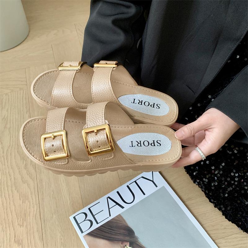New Women Sandals Summer Fashion Double Strap Thick Sole Slippers Outdoor Casual Shoes