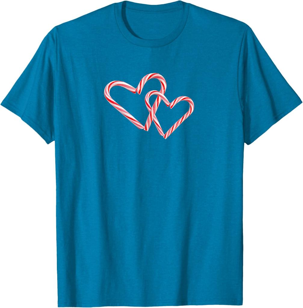 Candy Cane Hearts Graphic Tee Interlocking Peppermint Christmas Holiday T-Shirt