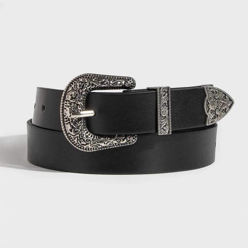 New Lady's Western Handsome Fashion Engraving Retro PU Belt Neutral Personality Trendy Women's Belt