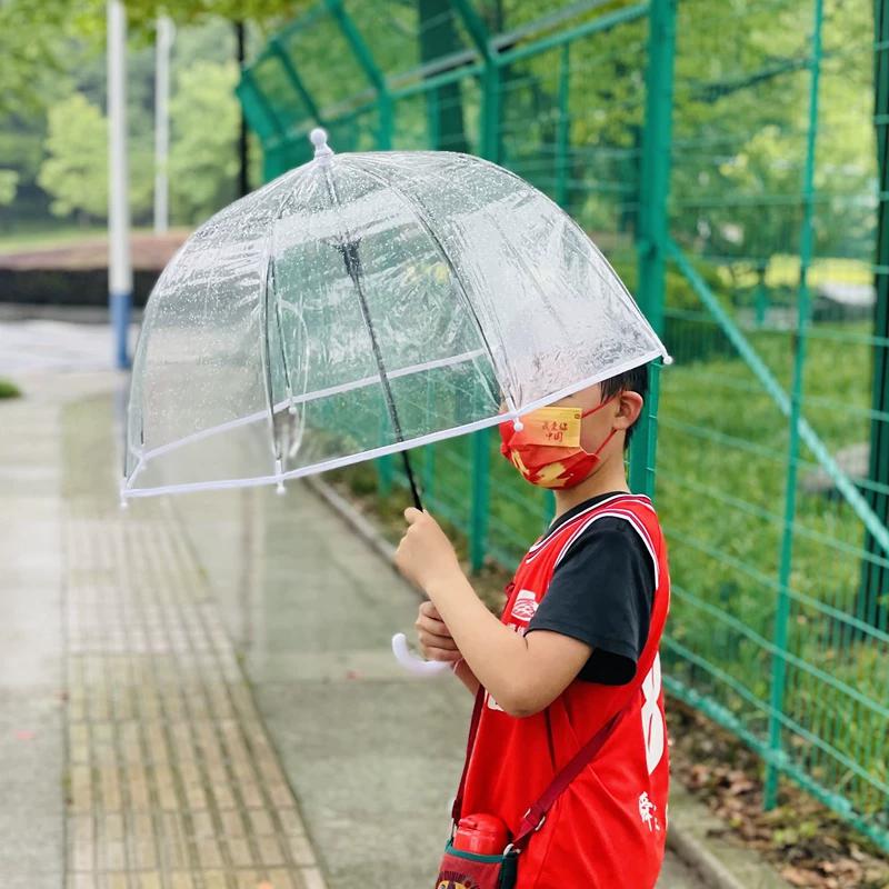 Ombrello Trasparente a Manico Lungo Colore Unico Resistente al Vento per Bambini, Arco Carino, Piccolo Ombrello Trasparente, Dimensioni Ombrello per Bambini, Può Essere Usato come Coordinato