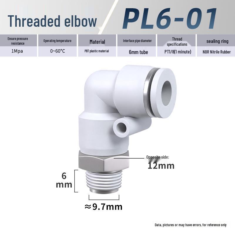 Zhuoji Pneumatic Quick Connect Elbow Fitting PL8-02/4-M5/6-01/10-03/1
