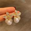 S925 Silver Needle Lily Earrings: Luxurious Pearls & Sparkling Diamonds for Women.