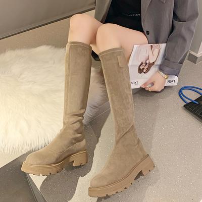 Modă Femei Cizme 2024 Toamnă Iarnă Cizme Noi Platformă Mânecă Subțire Cizme Stretch Dama Vârf Rotund Vintage Cizme Înalte Botas De Mujer
