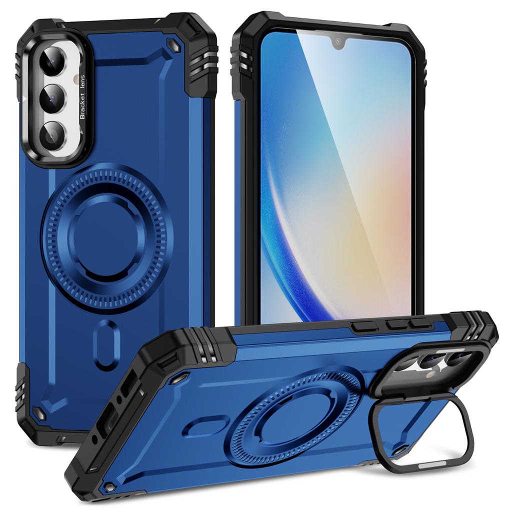 For Samsung Galaxy A56 5G Case Compatible with MagSafe Metal Lens Frame Kickstand PC+TPU Mobile Cover