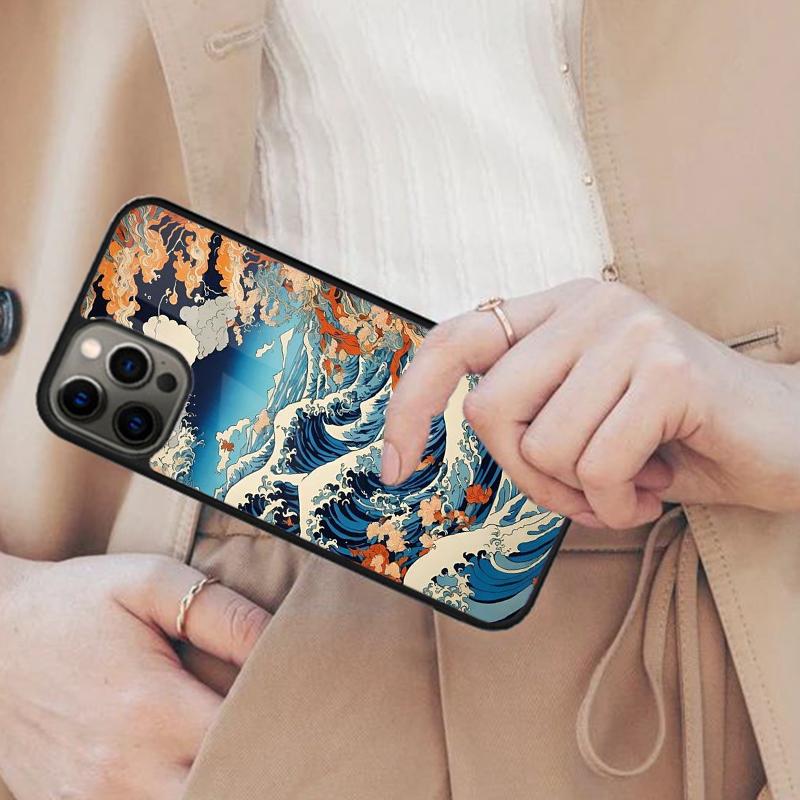 Japanese Wave Art Magnetic Phone Case For APPLE iPhone 17 Air 16 14 13 12 Pro Max 15 Plus Wireless Charge With MagSafe Cover