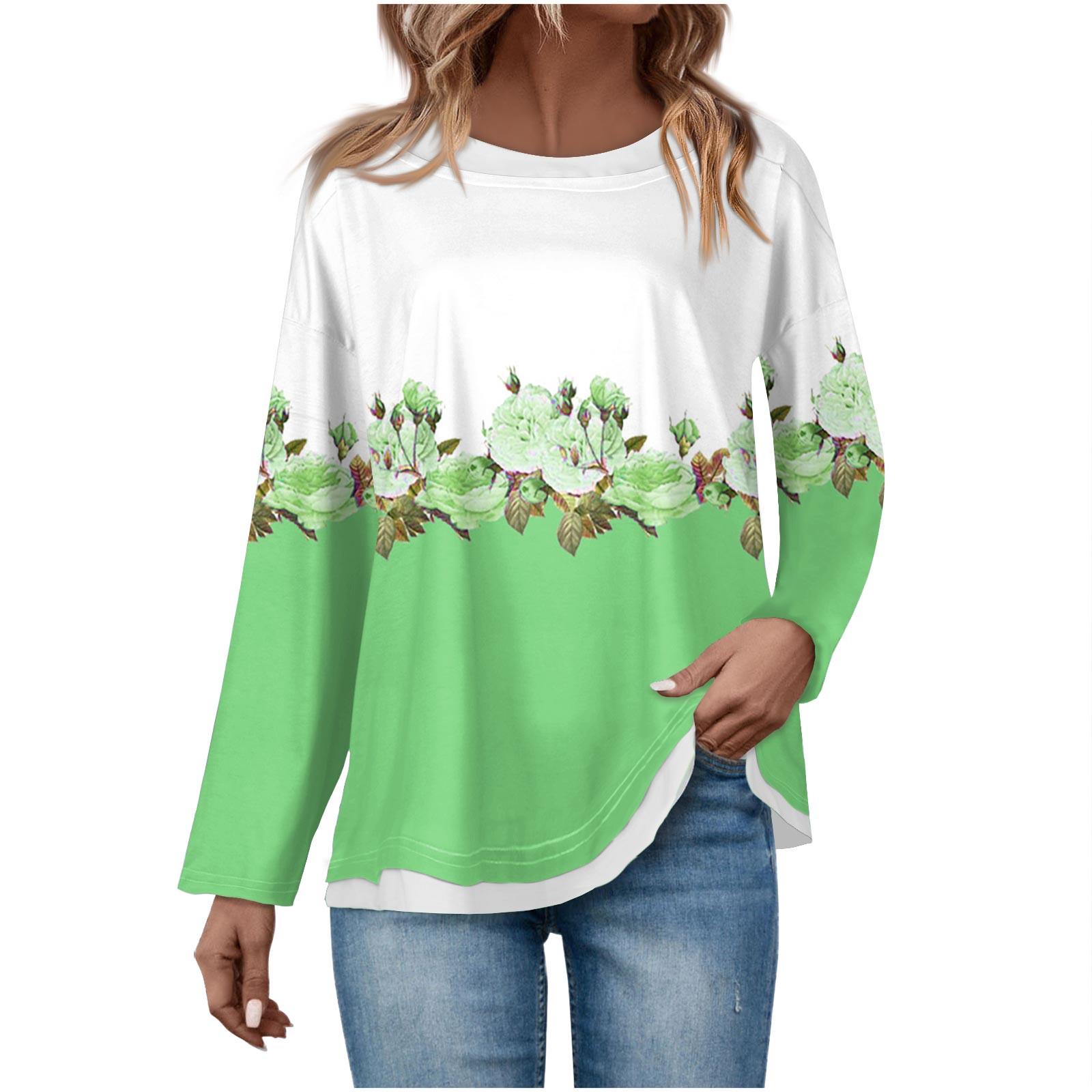 

Женская повседневная модная винтажная толстовка с длинным рукавом и круглым вырезом с принтом, многослойный пуловер, топ XXL зелёный